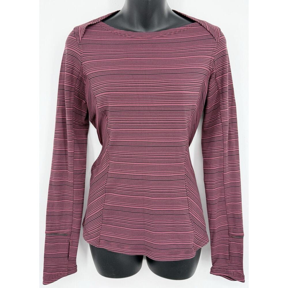 Lululemon Womens Run Kanto Catch Me Striped Boat Neck Maroon Long Sleeve Size 6
